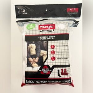 Wrangler Workware White Cushion Crew Work Socks 12 Pairs 6-12 Shoe Size